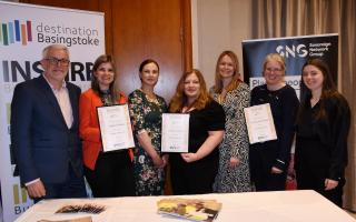 Representatives from the finalists of the Wellbeing Champion category are pictured with Hannah Monck (third right) from category sponsor SNG