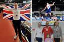 Left: Neil Barton after winning the medal; Top right: Neil competing in long jump; Bottom right: Neil (left) at the podium.