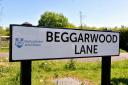 BEGGARWOOD, Basingstoke..Beggarwood Lane sign..Beggarwood Park sign...Photograph By: Sean Dillow..www.TheBigCheesePhotography.co.uk.