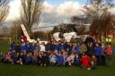 A Gazelle helicopter from Boscombe Down visits Downton School as part of an aviation themed term for pupils. DB3236P25