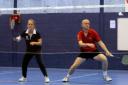 Steve Harrison and Kim Street line up in the mixed doubles