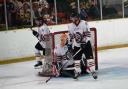 Marcus Mitchell (5) and netminder Jordan Lawday. Pic by Jo Loat
