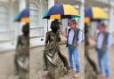 Phil Howe with the statue of Jane Austen in Basingstoke