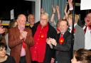 Buckskin winner Nigel Pierce celebrates with fellow Buckskin Labour councillor Tony Jones and group deputy leader Paul Harvey