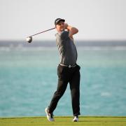 KING ABDULLAH ECONOMIC CITY, SAUDI ARABIA - FEBRUARY 01: Justin Rose of England tees off on the 17th hole during Day two of the Saudi International at the Royal Greens Golf.