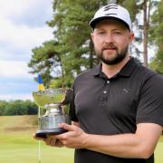 Stuart Archibald with the Logan Trophy ater his play-off win in the English Mid-Amateur Championship (Over-35s) at Liphook Golf Club. Credit: Andrew Griffin