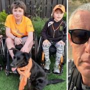 Left: Archie, Isaac and George Naughton. Right: The boys uncle, Robert Kerr, is walking 1,200 miles in honour of them.