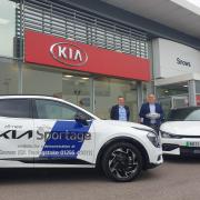 From left to right,  Steve Fisher (Snows Kia Sales Manager), Aaron Valentine (Snows Kia Franchise Sales Manager) and James Jagged (Basingstoke RFC Club Chair)