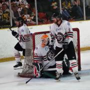 Marcus Mitchell (5) and netminder Jordan Lawday. Pic by Jo Loat