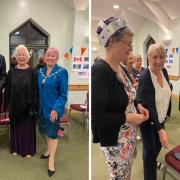 L: The Mayor and Mayoress of Basingstoke and Deane with Women's Institute Chineham president Marian. R: Members enjoy party games. (Credit: Women's Institute Chineham)