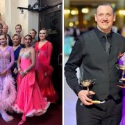 Left: Pupils of Freedom 2 Dance school in Basingstoke; Right: Richard and Laura Llewellyn after winning trophies at National Finals in Blackpool