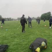 Basingstoke Town players training at Winklebury park ahead of their Hampshire Cup final