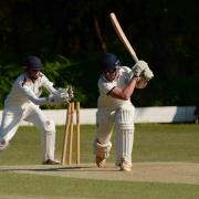 Ollie Webster, Hook & Newnham Basics’ teenager wicketkeeper, takes a smart stumping.