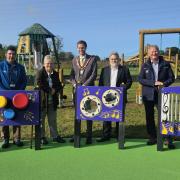 Hart District Council countryside service's Steve Lyons, Cllr Jane Worlock, council chairman Councillor Peter Wildsmith, council leader Cllr David Neighbour and council CEO Daryl Phillips at the opening of Whitewater Meadows