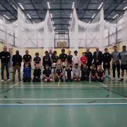 Academy players and patrons at the new cricket nets at Brighton Hill School in Basingstoke