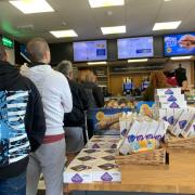 Queue inside one of the Greggs branches in Basingstoke