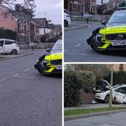 The crash involving a police car in Winchester Road