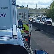 The traffic block following the incident on the M3 near Hook junction