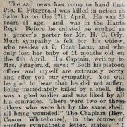 A story in the Hants and Berks Gazette, reporting on the death of Ernest Fitzgerald in 1917