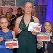 Basingstoke & Deane Sports Awards 2019 at the Apollo Hotel, Basingstoke..Junior Ladies.Winner Hannah Smith (centre) with third place Maggie Brown (left) and Alexis Hornsby (special award)....Photograph By: Sean