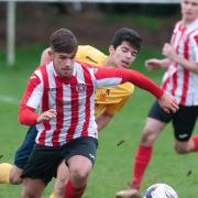 Action from Whitchurch FC's 3-3 home draw with Downton. 9th March, 2019 - Pic Andy Brooks