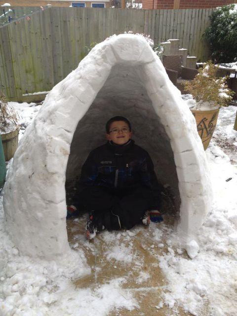 Ben Burbridge, from Sherfield Park, in his igloo. Sent in by his grandfather, Stuart Davies.