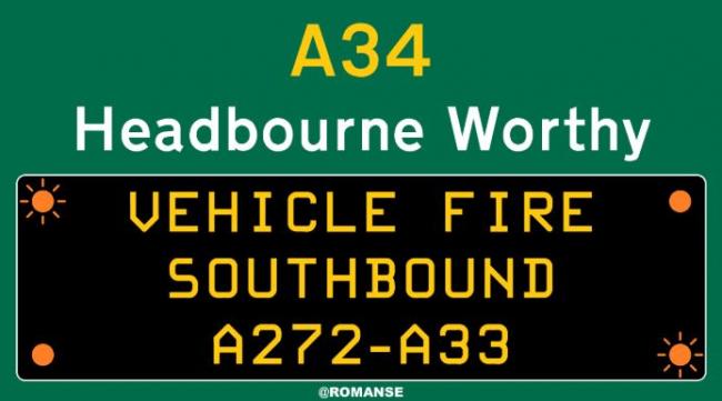 Car fire on A34 southbound causing delays
