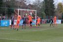 Action from the Hartley Wintney v Merthyr Town game. Credit: Josie Shipman