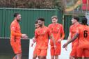 Hartley Wintney players celebrate a goal against Ascot United