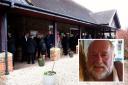 People gathered at Basingstoke crematorium to attend Rex Everett's funeral service. Inset: Rex