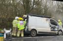 Photos of the van which caught fire on the A303