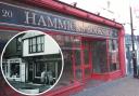 The Hammicks Bookshop sign revealed in Wote Street and inset the Hammicks Bookshop when it first opened in London Street