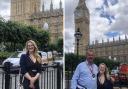 (Left) Basingstoke carer Chevonne Baker travelled to Parliament to campaign for support for carers. (Right) Kevin Smith (left) and Chevonne outside the Houses of Parliament.