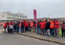 Members of CWU striking outside Royal Mail delivery office in Basingstoke on Wednesday, November 30.