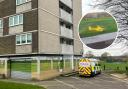 Police at Millbrook Towers and inset of Air Ambulance