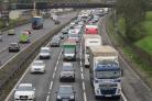 Vehicles queued on the motorway. Credit: PA