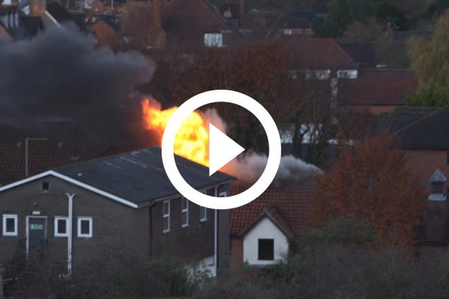 The video, by Graham Bond, captures the fire at Lampool House flats