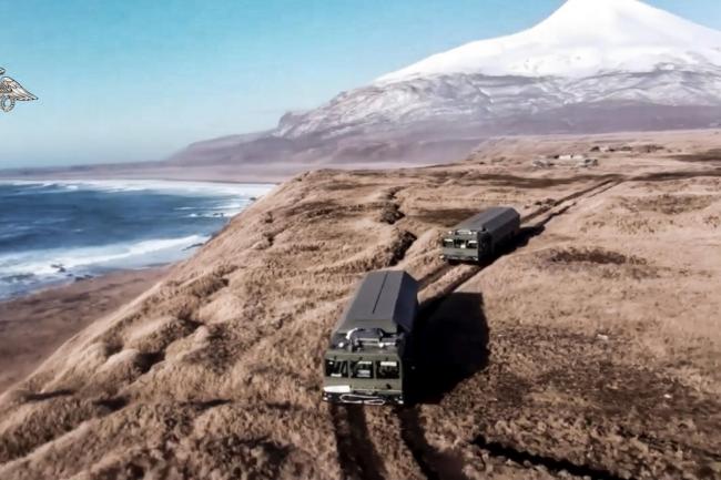 Bastion missile launchers are moved to their positions on the island of Matua