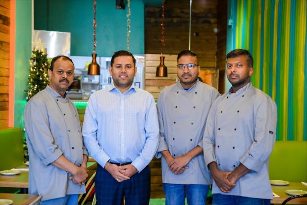 Basingstoke Gazette: Core team at Chennai Express; Chefs trio Sagar, Vamsi and Nagesh & Manager Kendra.