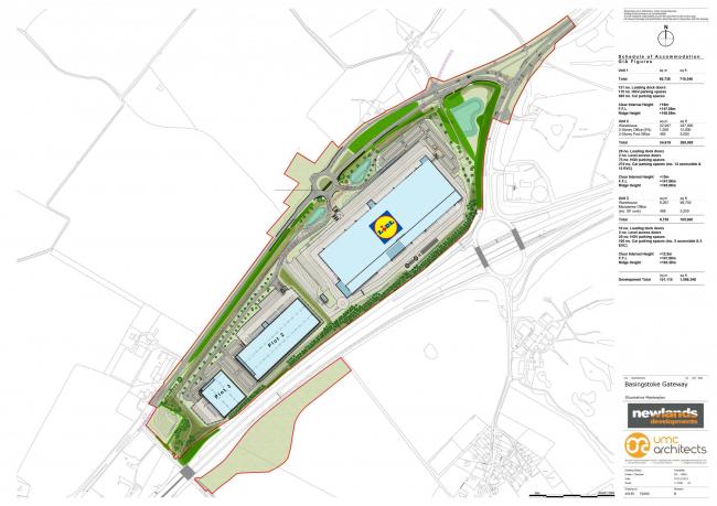 The draft 'masterplan' for a Lidl warehouse on Basingstoke Gateway. Credit: Newlands Development.