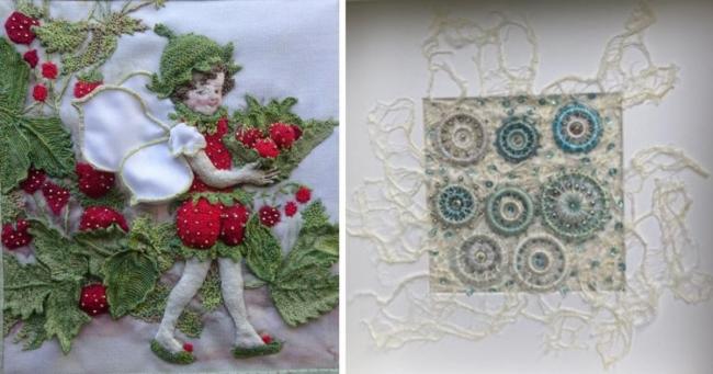 Left: Strawberry Fairy by Sheena Archer; Right: Work by Olwyn Pearson. These pieces among others will be on display at Whitchurch Silk Mill from January 15