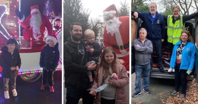 Left: Families and children with the Lions Club Santa during the Christmas fundraiser. Right: Loddon Valley Lions Club members