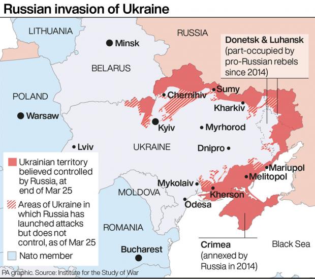 Basingstoke Gazette: Russian invasion of Ukraine. Photo via PA Graphics. 