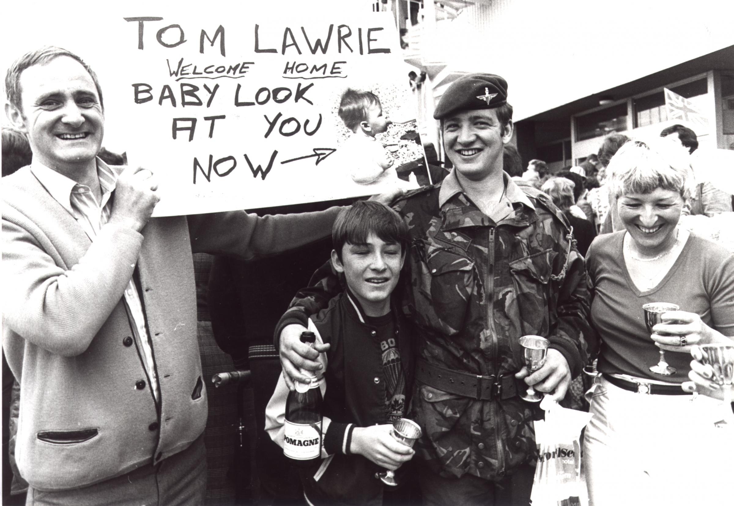 Falklands Homecoming - Champagne welcome for L/Cpl Tom Lawrie