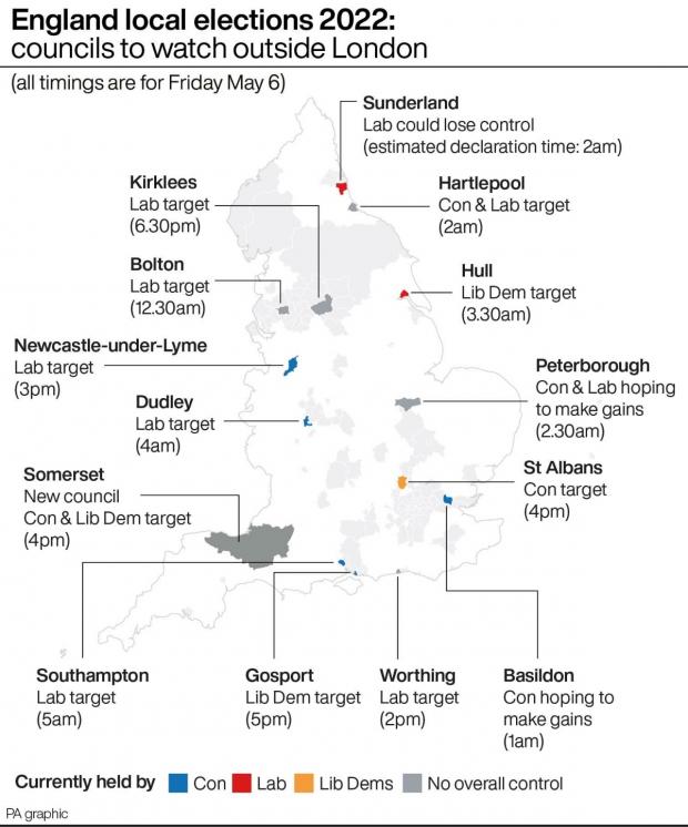 Basingstoke Gazette: England local elections 2022: councils to watch outside London (PA Graphics)