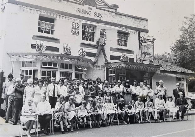 Basingstoke Gazette: Celebrations outside The Rising Sun pub in Basingstoke in 1981 as part of the royal wedding of Prince Charles and Diana