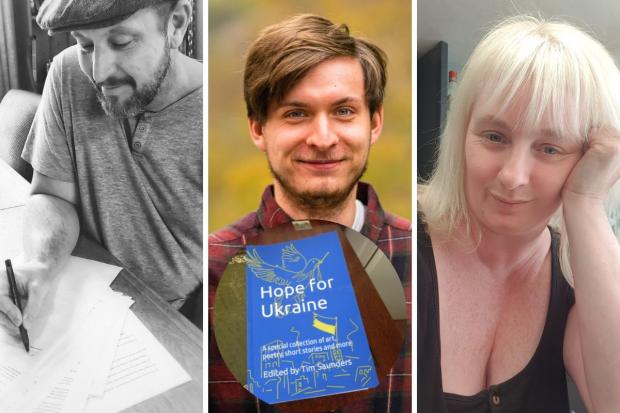 Some of the Hampshire based writers that contributed to Hope for Ukraine (Insert). L-R: M.J. White, Arron WIlliams, and Jilly Bowling.