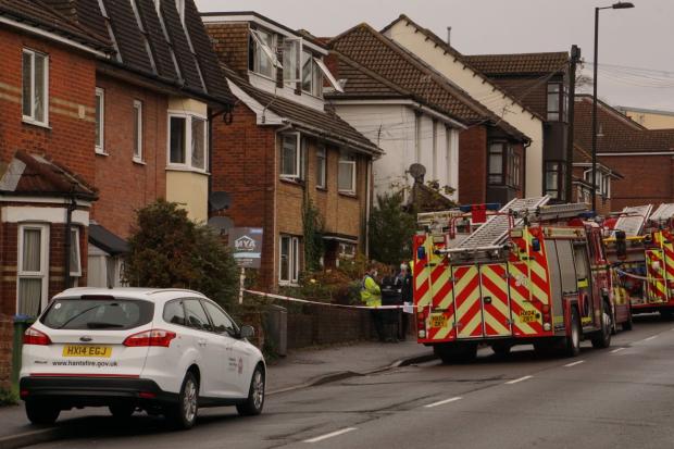 The fire service at the scene of the fire in Bullar Road