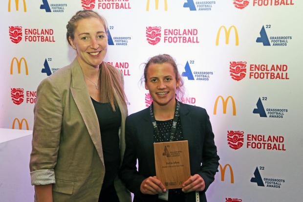 Katie Allen with Siobhan Chamberlain after the award ceremony