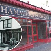 The Hammicks Bookshop sign revealed in Wote Street and inset the Hammicks Bookshop when it first opened in London Street